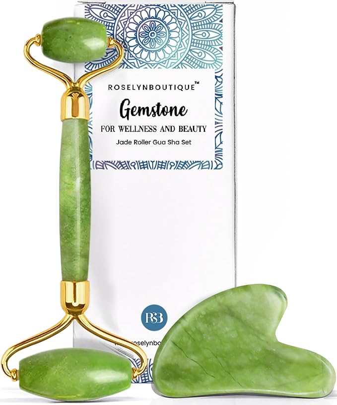 ROSELYNBOUTIQUE Gua Sha Facial Tools & Face Lift Roller for Wrinkless Natural Skincare Tool Jade Roller Guasha Tool for Face (Green)