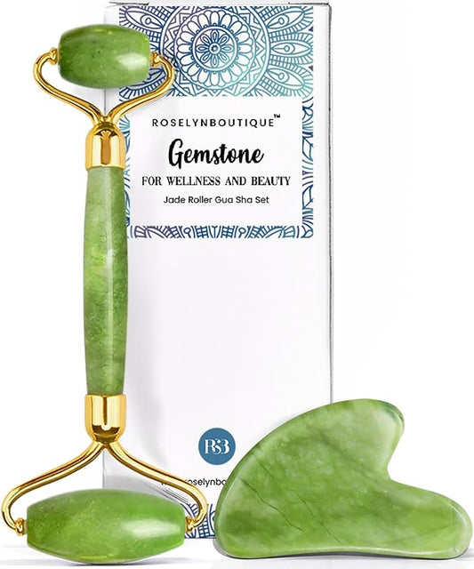 ROSELYNBOUTIQUE Gua Sha Facial Tools & Face Lift Roller for Wrinkless Natural Skincare Tool Jade Roller Guasha Tool for Face (Green)