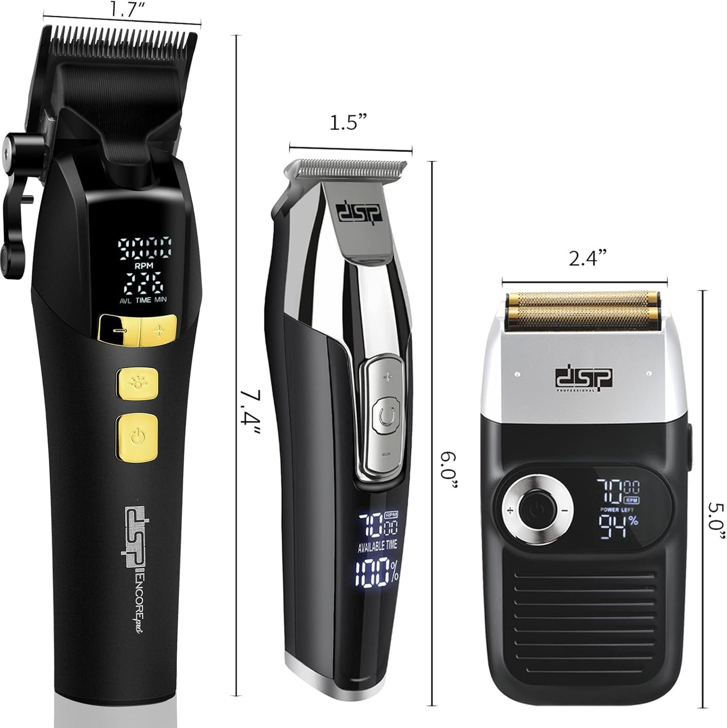 DSP® Hair Clipper, Trimmer, Beard Shaver Kit for Men Professional Barber Set for Hair and Beard Cutting Zero Gap Beard Trimmer, Rechargeable Bald Clippers with LED Display (Black)