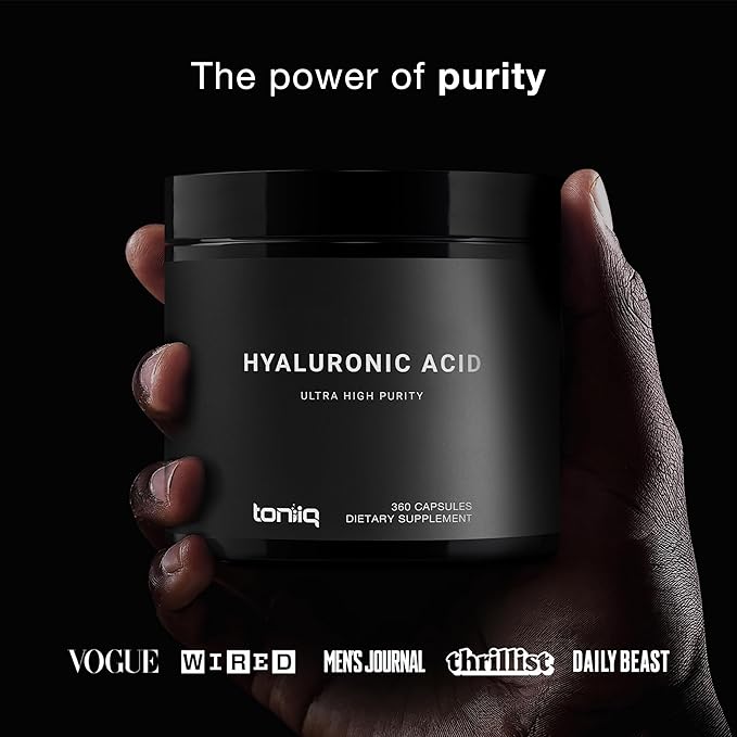 Ultra High Purity Hyaluronic Acid Capsules - 95%+ Highly Purified and Highly Bioavailable - 275mg Formula - Non-GMO Fermentation - High Strength with Vitamin C - 360 Capsules