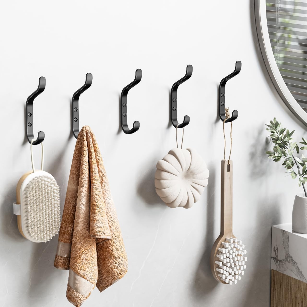 Coat Hook for Hanging - Wall Hook 5 Pack for Backpack, Bag, Keys and Towel, Double Hook in Closet, Entryway, Door, Bathroom and Garage, Hold Up to 22Lbs.