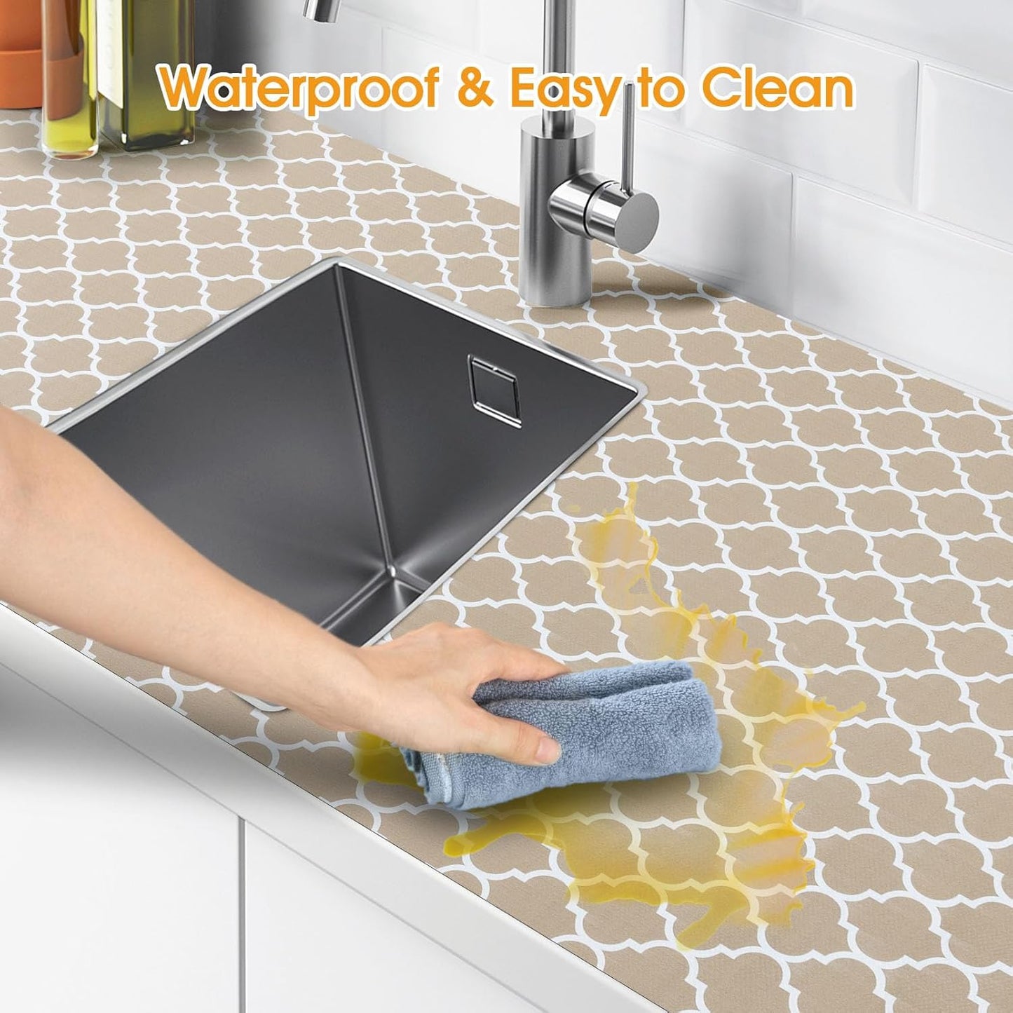 Shelf and Drawer Liner for Kitchen Cabinets Non-Adhesive, Strong Grip Non-Slip Thickened Cabinet Liners for Shelves, Waterproof Mats for Dresser Cupboard, Beige, 23 in x 20 Feet