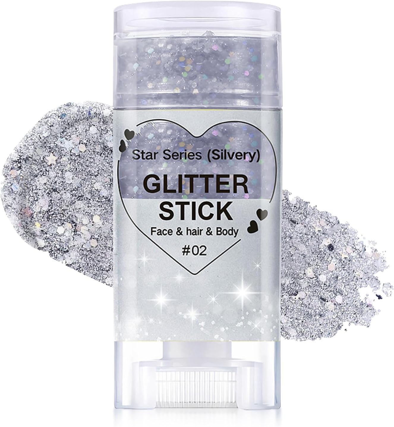 Silver Body Glitter Stick, Halloween Face Glitter Makeup,Holographic Hair Glitters Mermaid Makeup Rave Outfits for Women, Shimmer Face Paint Stick for Christmas (Silver)