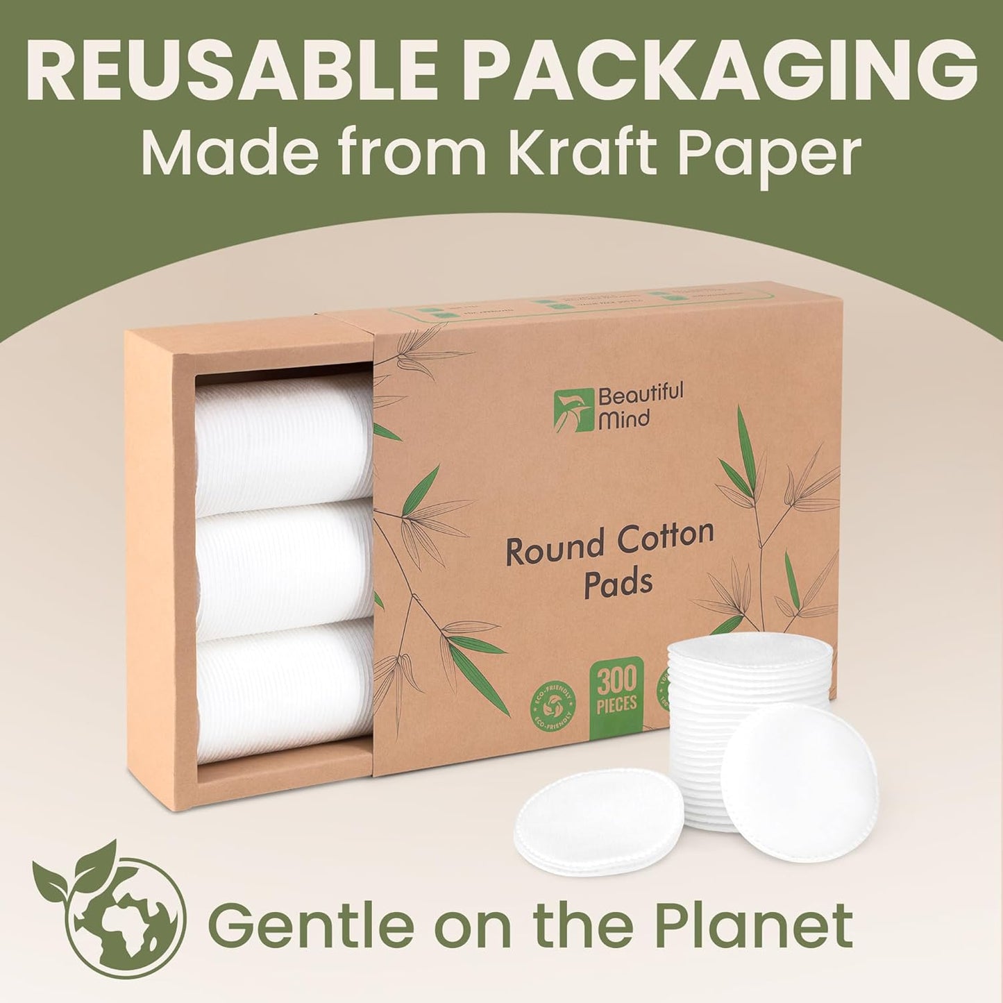 Cotton Round Pads for Face 300 Pack - 3 Layer Eye Makeup and Nail Polish Remover - Lint Free Cleansing Circle Pad for Facial Exfoliating, Toner - Travel Size Skin Care Rounds