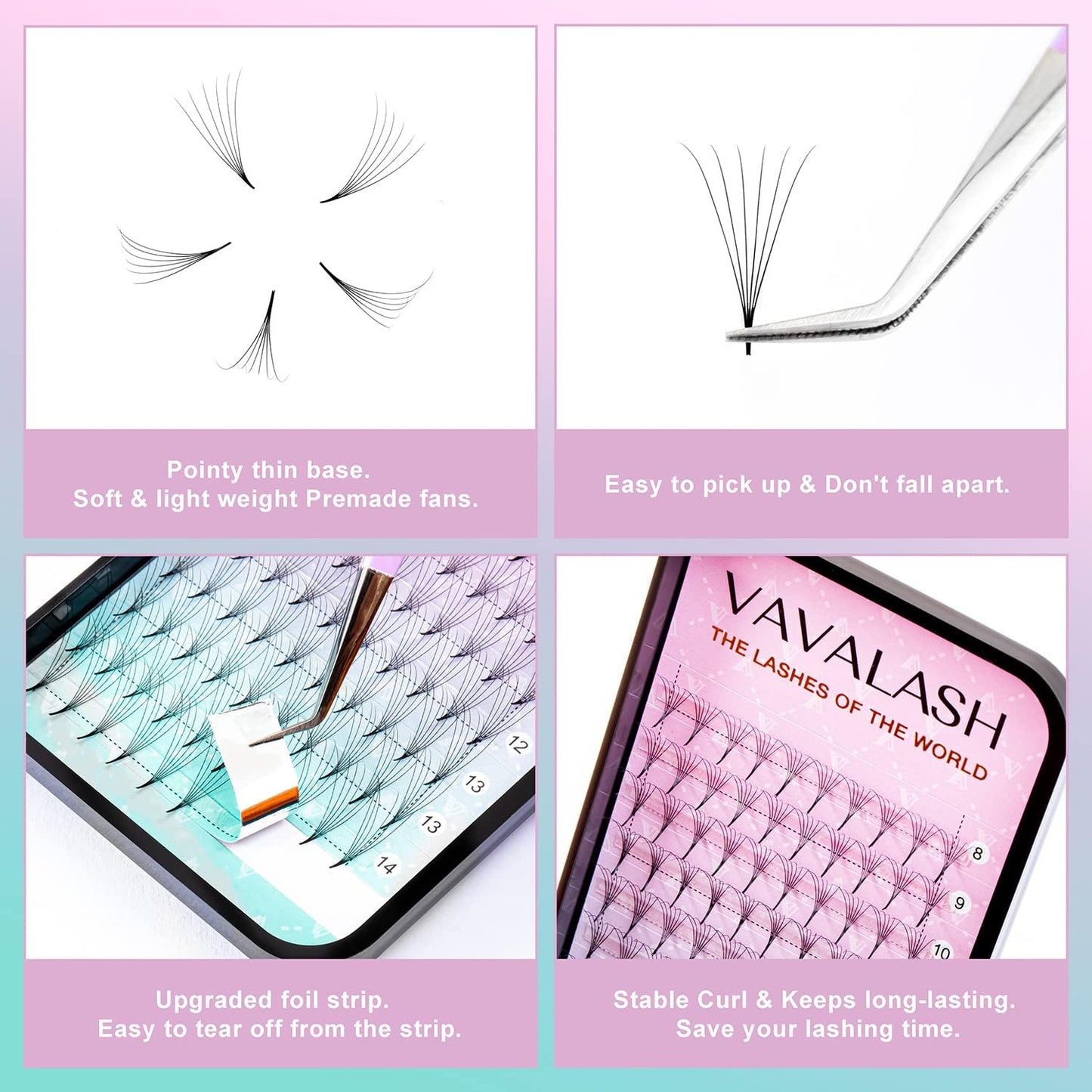 Eyelash Extensions 3D 4D 5D 6D 8D 9D 10D Thickness 0.07/0.1 C/D Curl Eyelashes Middle Stem & Long Stem Heat Bonded Premade Fans Russian Volume Lash Extensions Supplies (Middle Stem 6D-0.07-D-15mm)