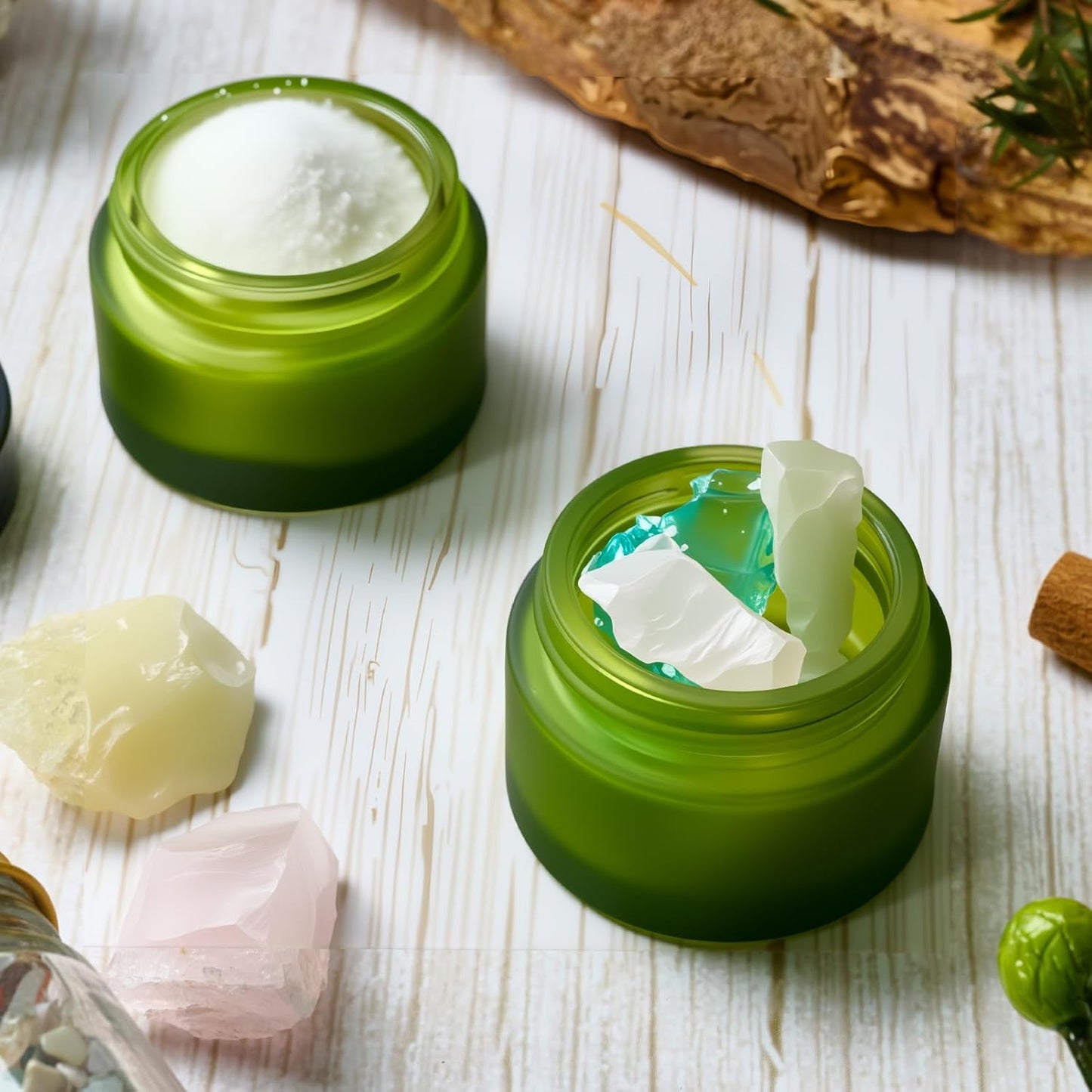 1oz Glass Jar with Lid, Hoa Kinh 25Pack Green Frosted Round Containers Cosmetic with Inner Liners and Black Lids Travel Jars for Storing Lip and Body Scrub, Lotion, Body Butter, Bath Salts, Liquid