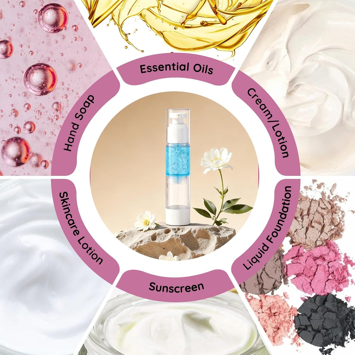 Segbeauty 1.7oz Empty Airless Travel Lotion Dispenser Bottles for Toiletries, 3pcs Refillable Small Travel Containers for Creams, 50ml Mini Pump Bottle Dispenser, Vacuum Skincare Cosmetic Containers