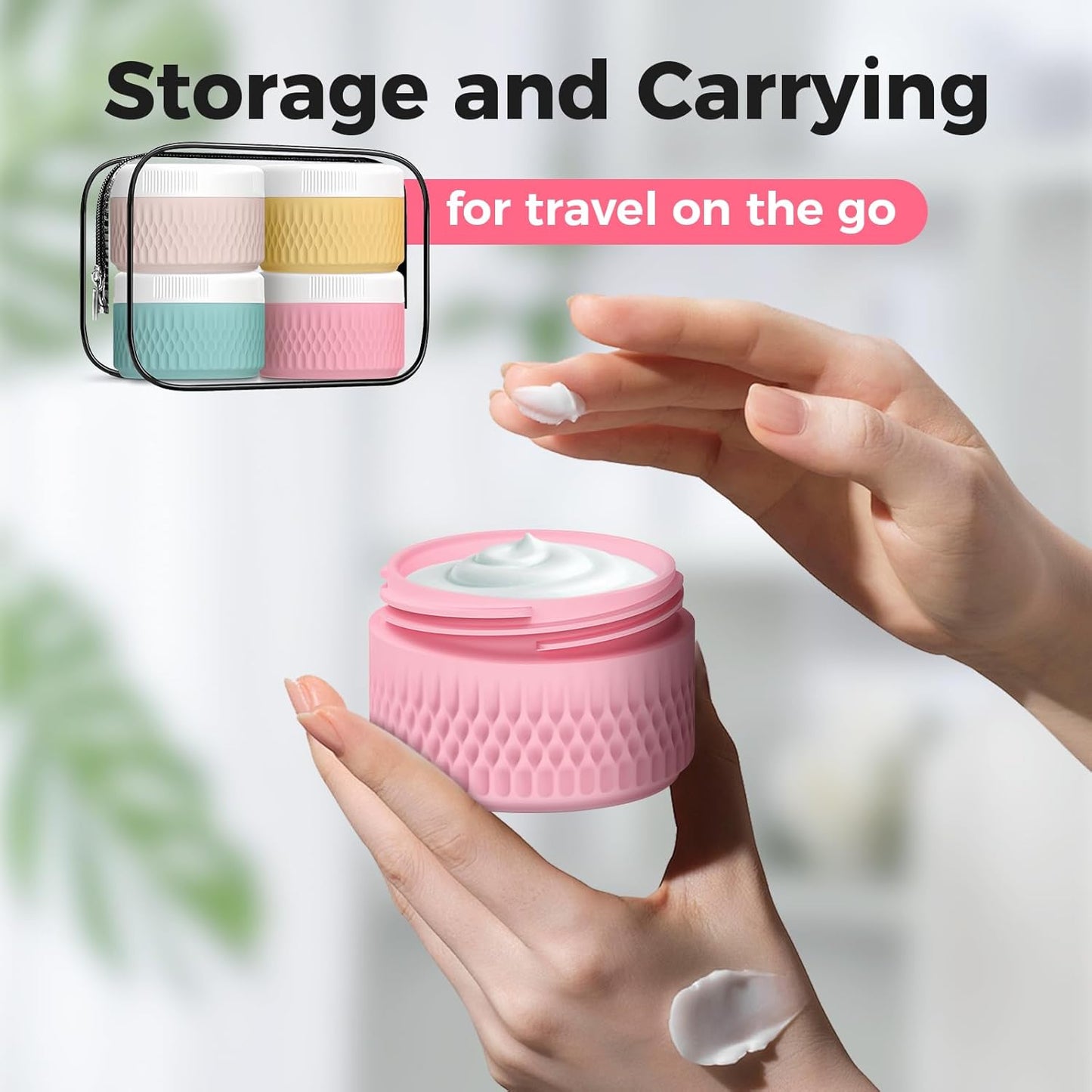 Travel Containers for Toiletries, Silicone Cream Jars BPA Free, TSA Approved 1.3oz Travel Size Containers, Leak-proof Travel Essentials with Lid for Cosmetic Face Hand Body Cream