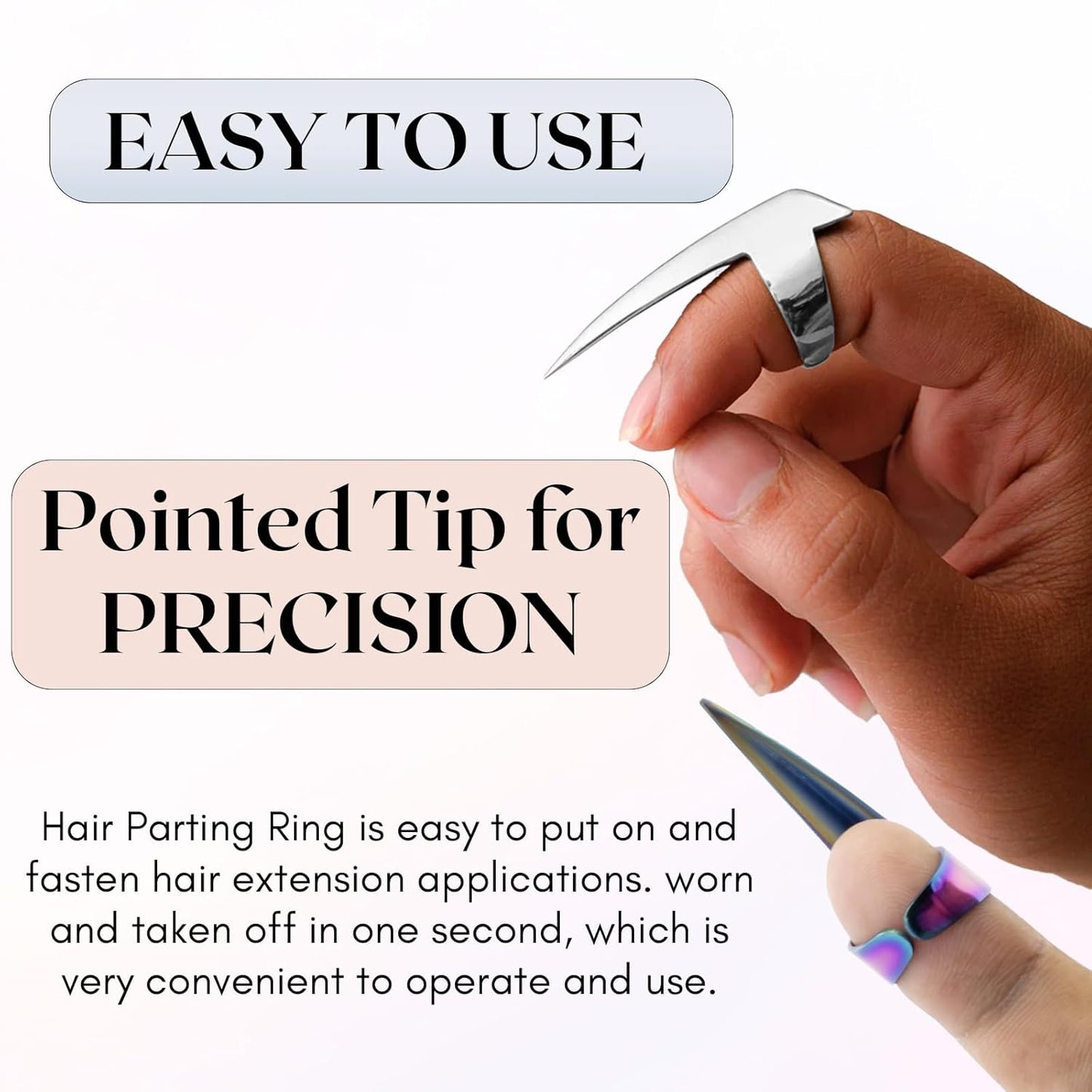 Pro Hair Parting & Sectioning Rings - Stainless Steel Finger Braiding Hair Pick Tools for Durable Dreadlocks Wig, Curling, Weaving, Styling, Balayage, & Quick Installation of Remy Human Hair