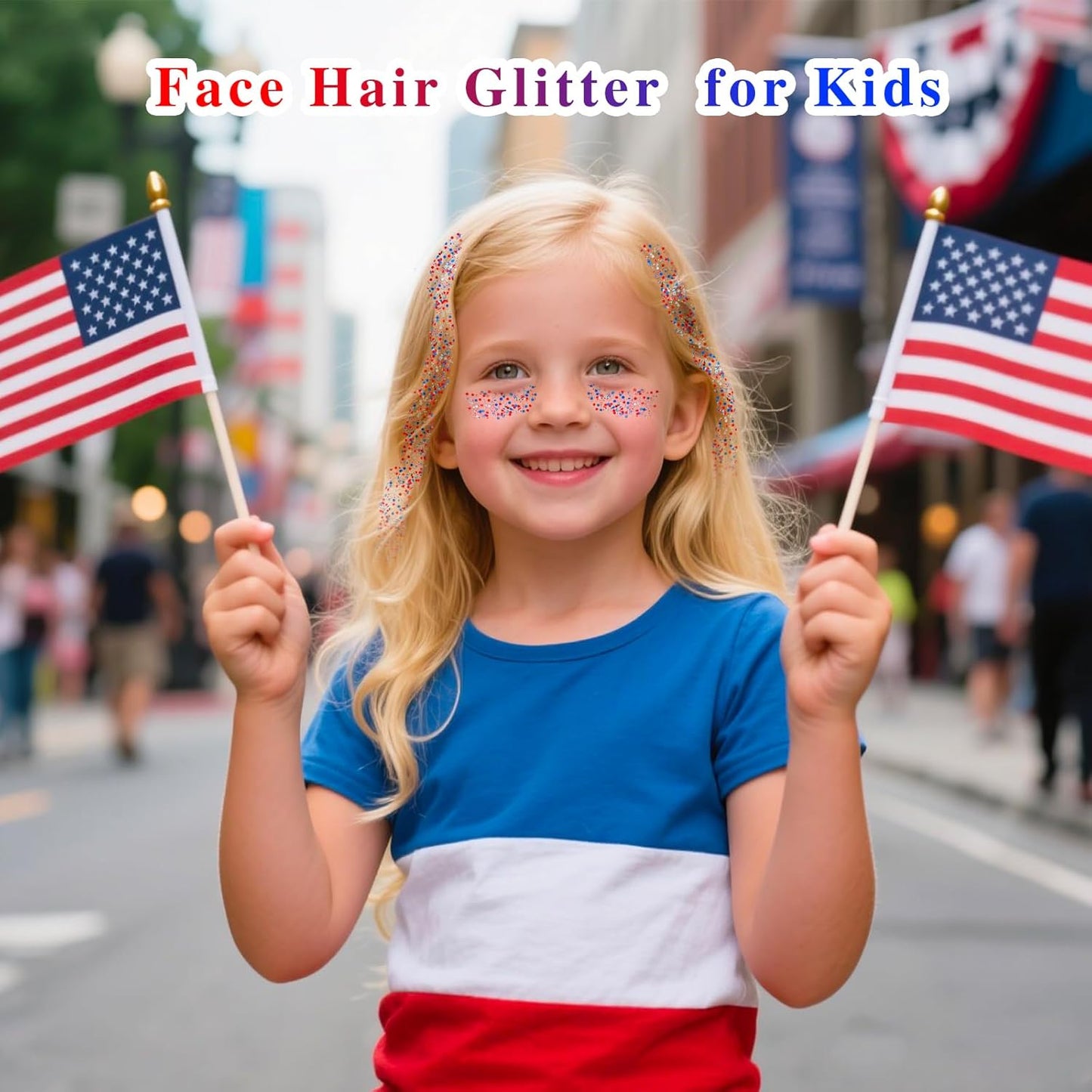 MEICOLY Red White and Blue Face Body Glitter,Sparkle Patriotic Pride Chunky Hair Glitter for Kids Women,4th of July Accessories Outfits for Women