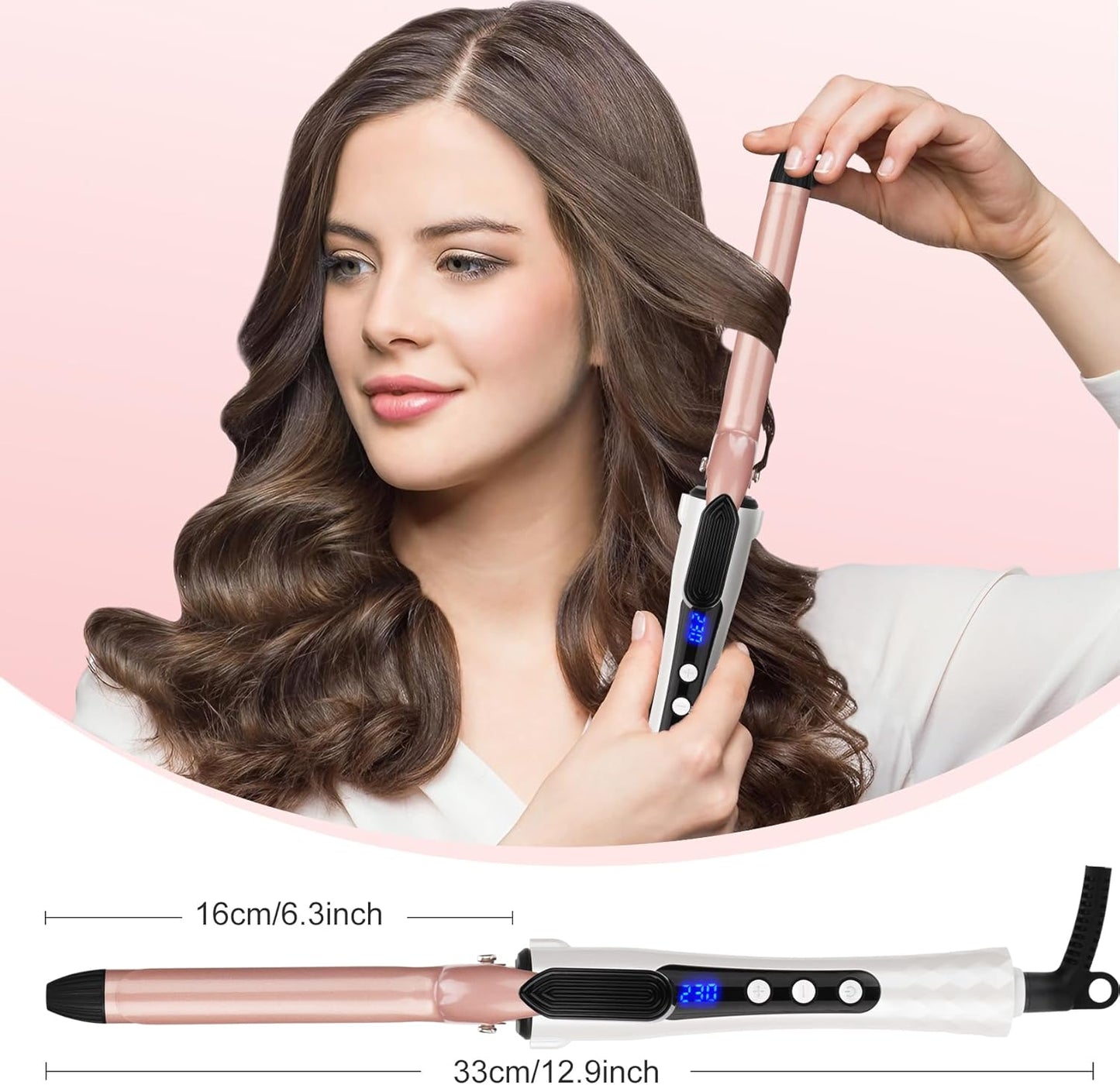 Curling Wand 19mm Professional Ceramic Hair Curling iron with clip for Short to Long Hair Styler Curler, Digital display, Hair Curler Wand with Glove, Dual Voltage