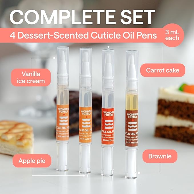 Cuticle Oil Pen 4-Pack – Nail Growth Oil and Strengthener with Jojoba, Almond & Vitamin E – Cuticle Care Oil for Nails & Cuticles – Nail Repair, Hardener & Moisturizer – Scented Nail Pens for Manicure
