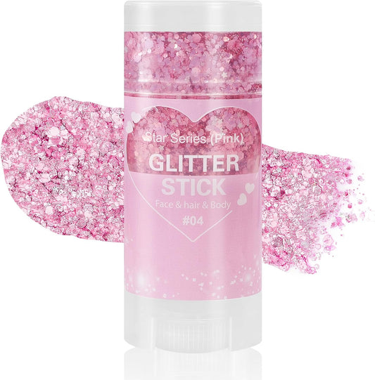 Mysense Pink Body Glitter Stick,Face Hair Glitter Makeup,Sparkling Mermaid Sequins Chunky Glitter Face Paint,Singer Concert Outfit Festival Rave Accessories for Women and Kids