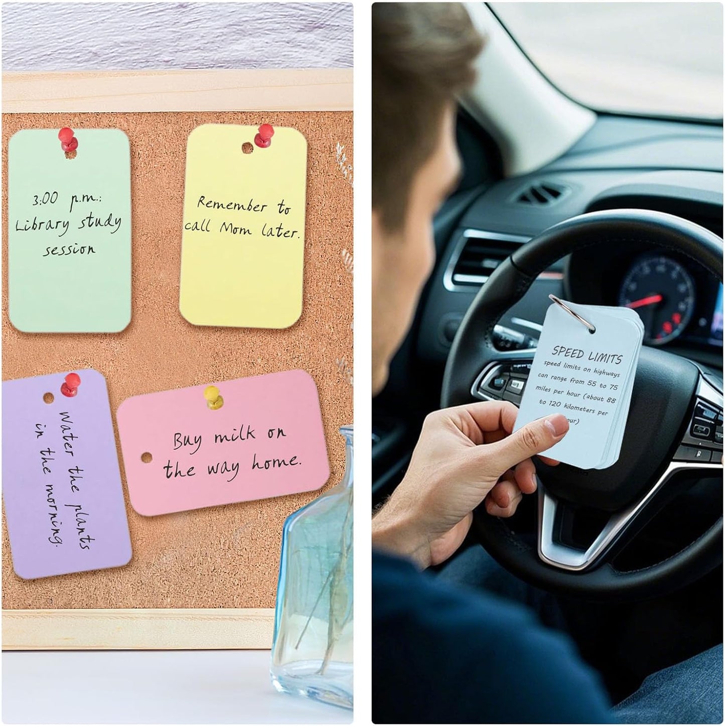 Koogel 1500PCS Flash Cards for Studying with Metal Rings, 2.2 x 3.5 Inch, Colored Index Cards Bulk, Portable Small Notecard Memo Scratch Pads for Students,Teachers, Office Home School, 7 Colors