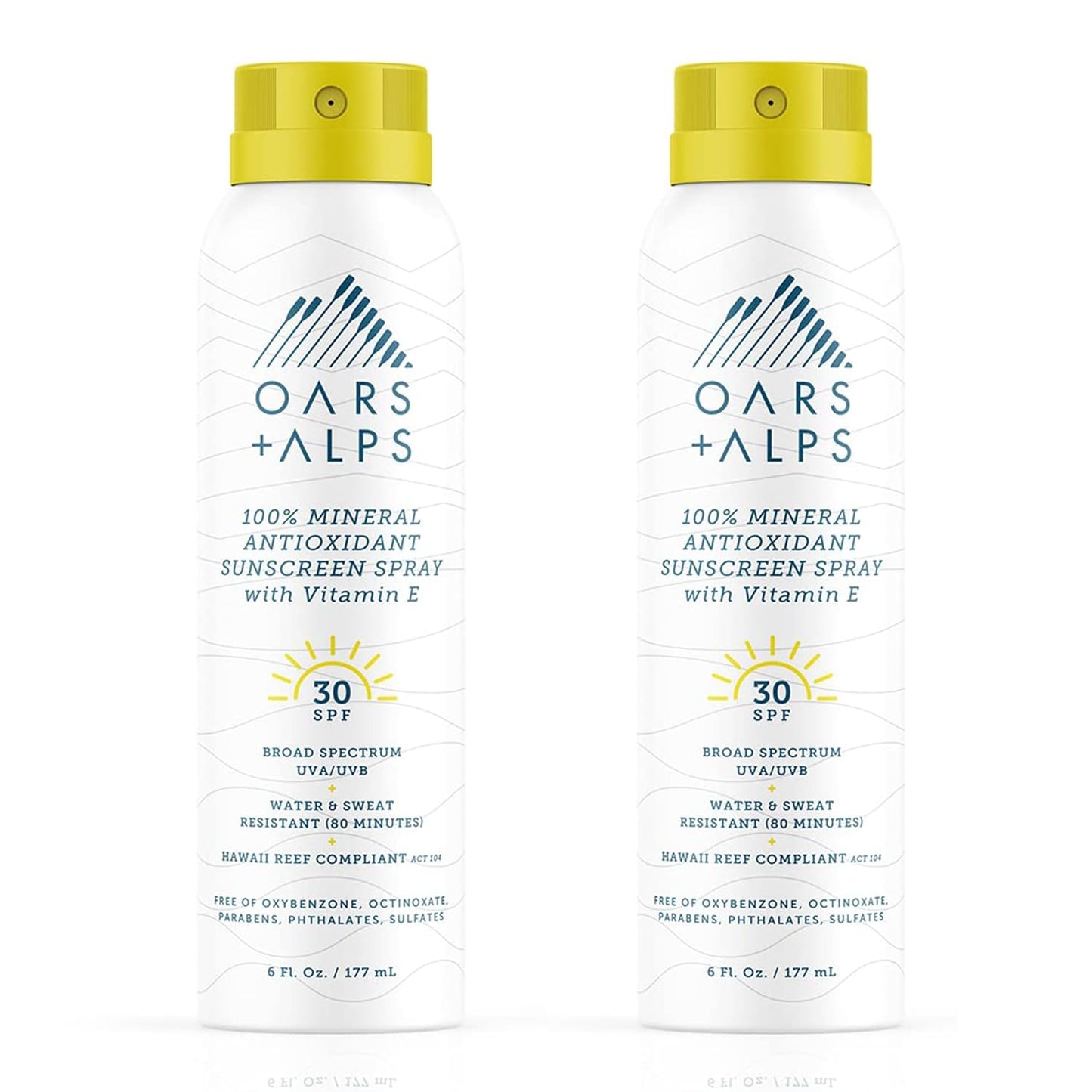 Oars + Alps Sunscreen Spray for Face & Body, SPF 30 Spray Sunscreen Infused with Vitamin E & Antioxidants, Water & Sweat Resistant, All Skin Types, Lightweight, Hydrating, 6oz, 2pk