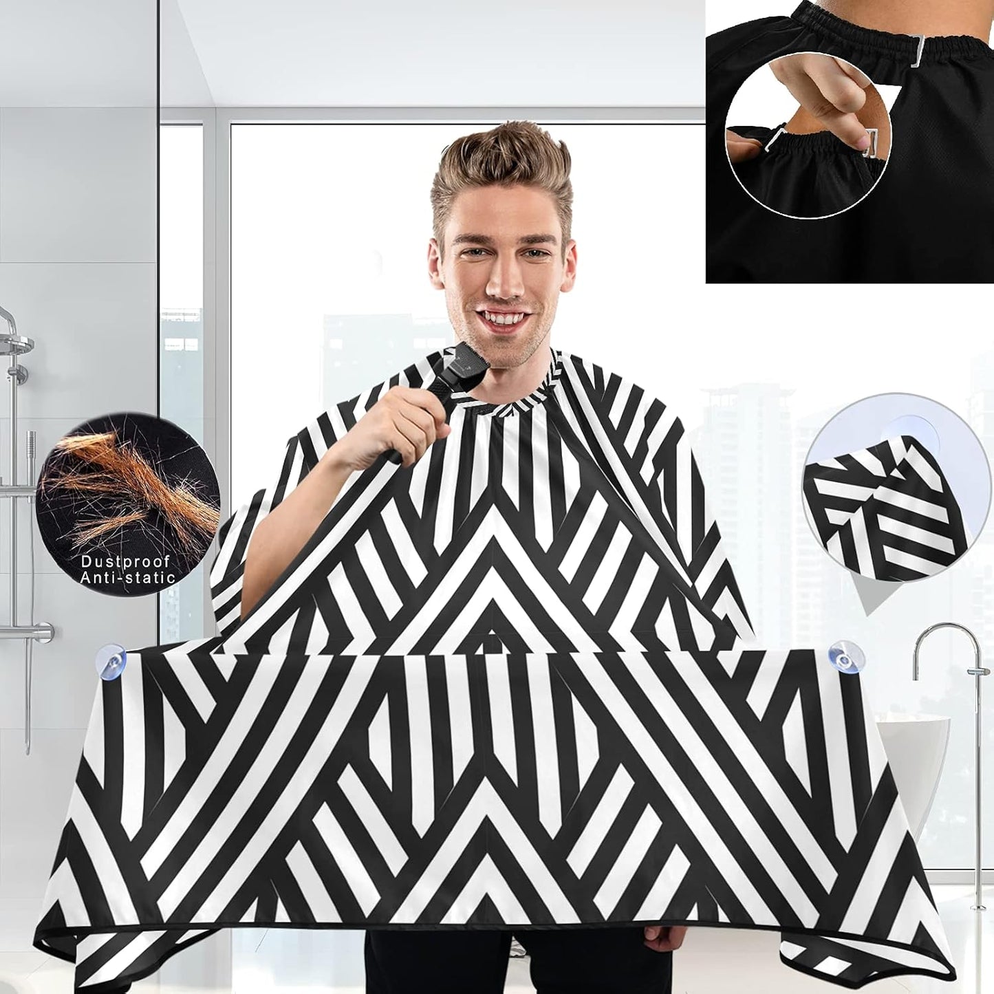 visesunny Barber Cape Black Stripe Polyester Hair Cutting Salon Cape Apron Anti-Static Haircut Water-Resistant Shaving Cloth Beard Shaving Bib Hairdressing Cape