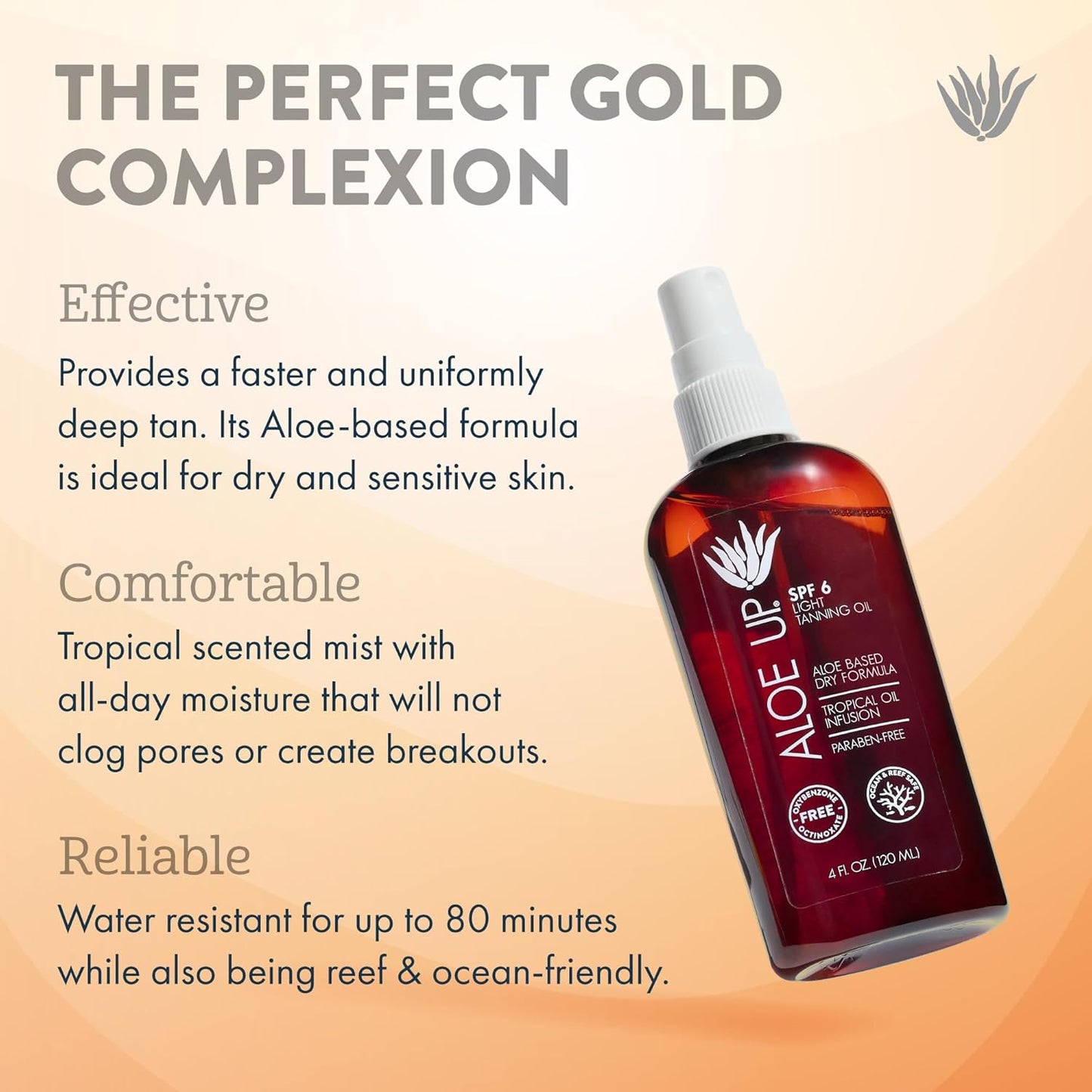 Aloe Up Light Tanning Oil With SPF 6 Sunscreen - Body and Face Tanning for Outdoor Sun - With Pure Aloe Vera Oil and Natural Oils - Absorbs Quickly - Reef Friendly - Fresh Tropical Scent - 4 Oz