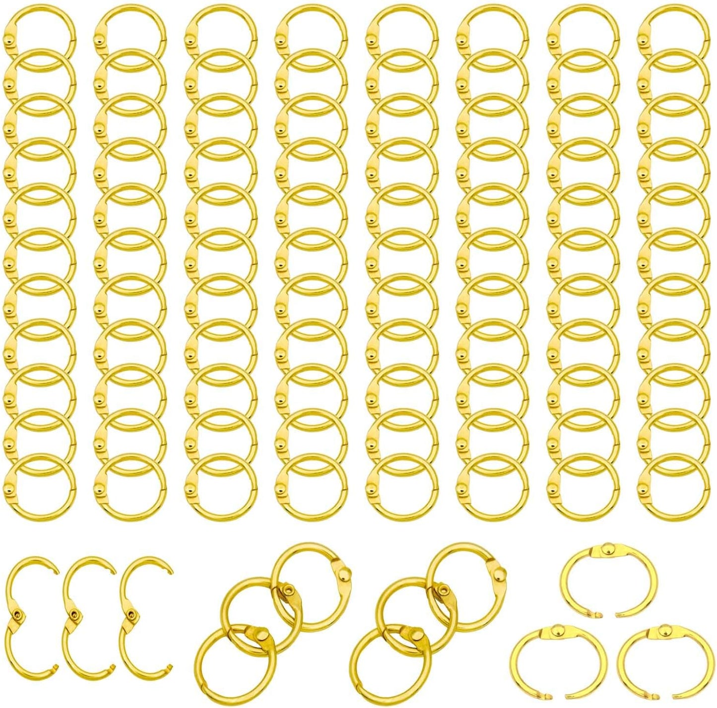 Loose Leaf Binder Rings Inner Dia: 0.65 inch(16mm) 100pcs Metal Golden Book Binder Rings Paper Rings Clips Key Rings Index Cards Rings Great for Home School Office