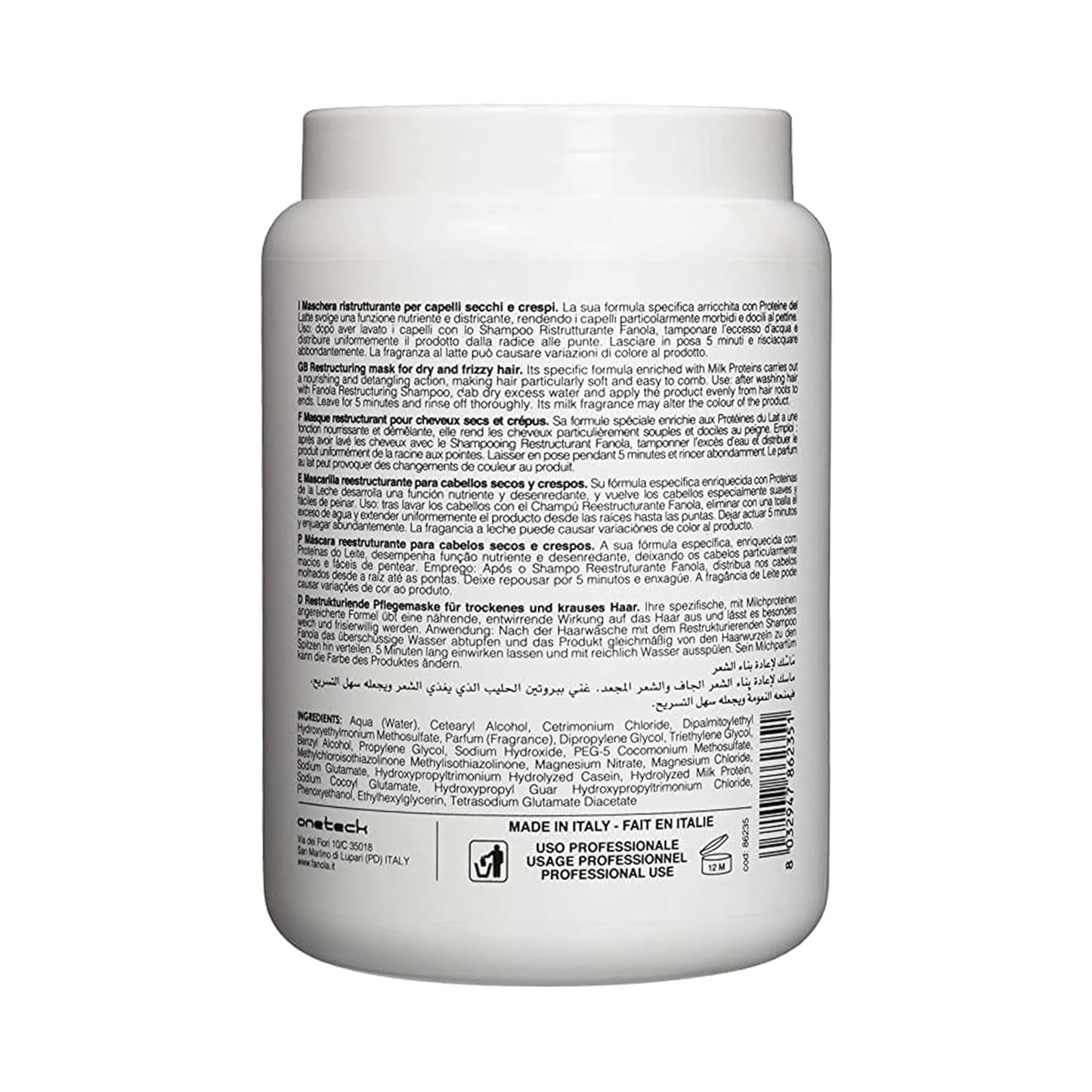 Fanola Deep Conditioning Hair Mask for Damaged Hair - Hydrating Treatment Enriched with Milk Proteins - Softens & Restores Dry, Frizzy & Damaged Strands - Nourishes & Detangles (50.7 Fl oz)