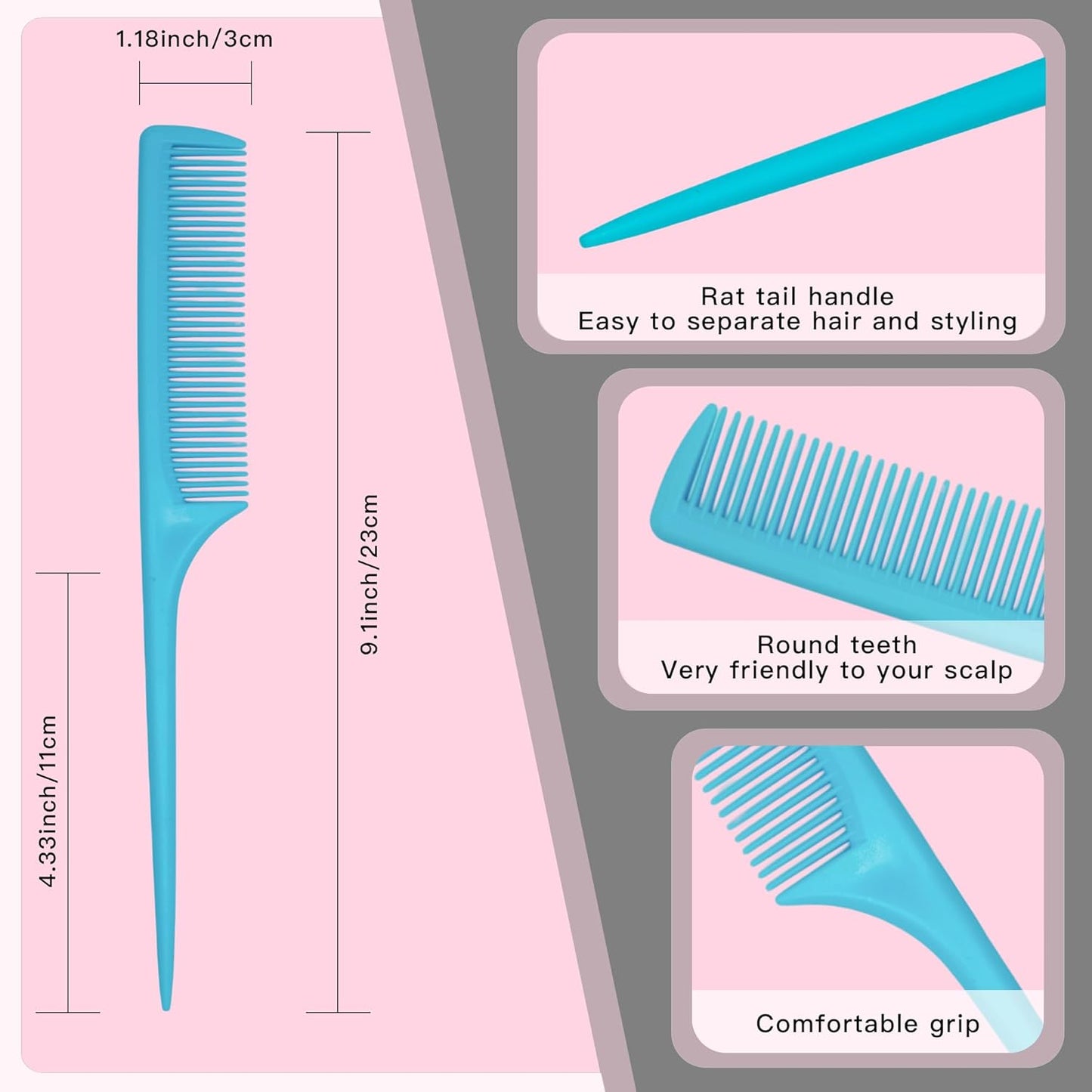 4 Pcs Rattail Combs for Women -Fine Tooth Styling Comb with Ergonomic Handle, Anti-Static Heat-Resistant Professional Hair Parting Tools for Smooth Detangling, Updos & Salon-Perfect Hairstyles.