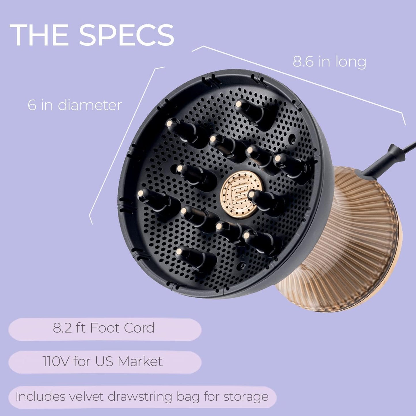 Bellissima Diffon Supreme Diffuser & Curly Hair Dryer - XL Diffuser for Long Waves, Curls, Coils - Cool Button - Anti-Frizz Technology