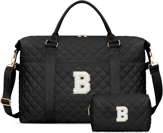 Gifts for Teen Girl, Initial Travel Duffle Bag, Personalized Women Weekender Overnight Bags, Gift for Daughter Kid Girl Wife Friend（Black,B)