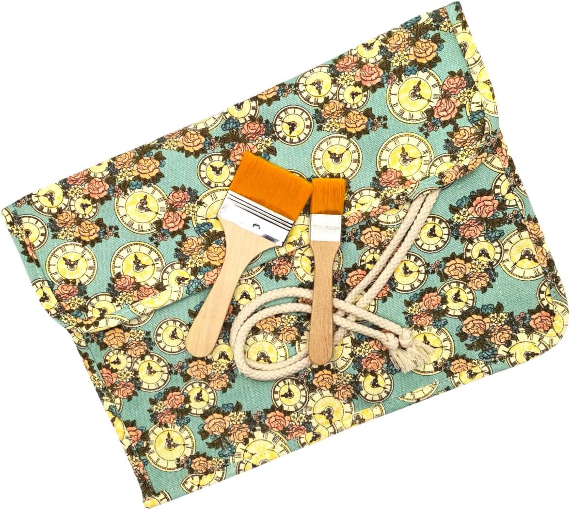 Funny live Paint Brush Holder Art Supplies, Artist Paint Brush & Storage Organizer Roll-Up Case Bag, Protect Acrylic Oil Watercolor Paintbrushes (Clock 20 Slot Pockets)