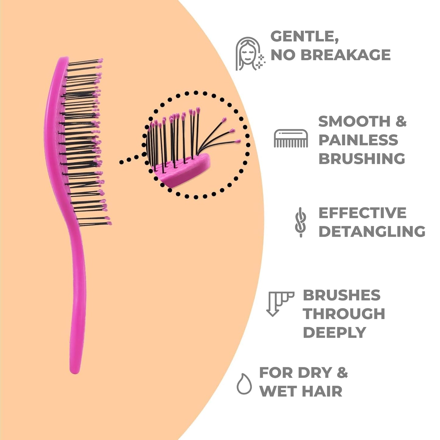 Ninabella Spiral Hairbrush - Detangle Hair Brush - For Brushing Wet or Blow Dry Hair - Detangler Vent Brush - Hairbrushes for Travel - Pink