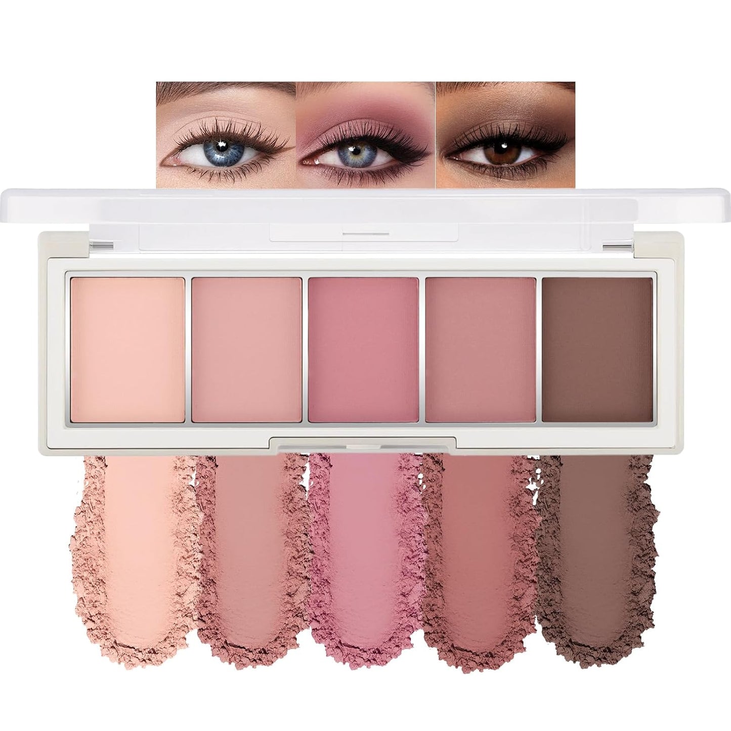 Erinde 5 Colors Matte Eyeshadow Palette Makeup, Natural Classic Nude Neutral Nude Brown Eye Shadow, Long Wearing Waterproof Everyday Eye Makeup for Brown Eyes, Romantic Peach Mauve Eyeshadow, 04