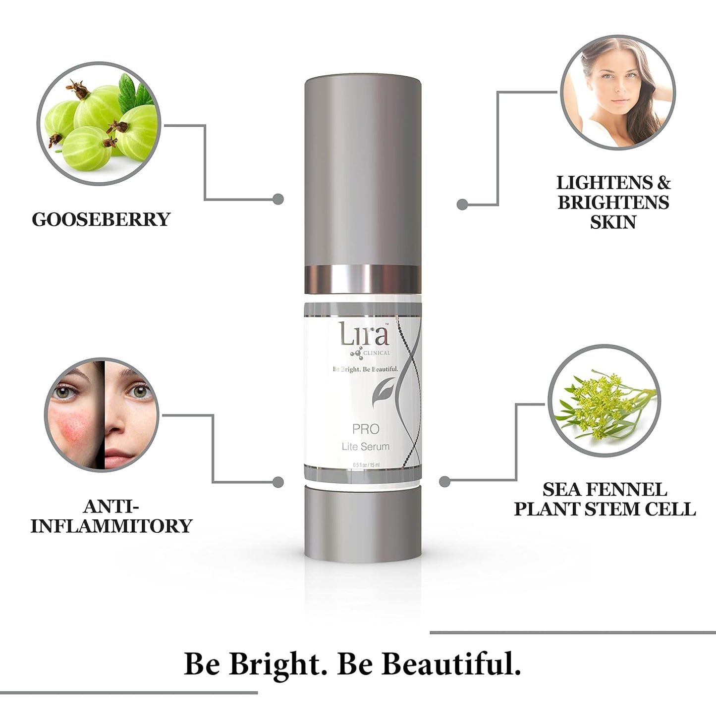 Lira Clinical PRO Lite Serum – Discoloration Correcting Face Serum for Women – Dark Spot Remover with Vitamin C & Hyaluronic Acid – Pore Tightening & Hydrating Skincare – Professional Facial Care