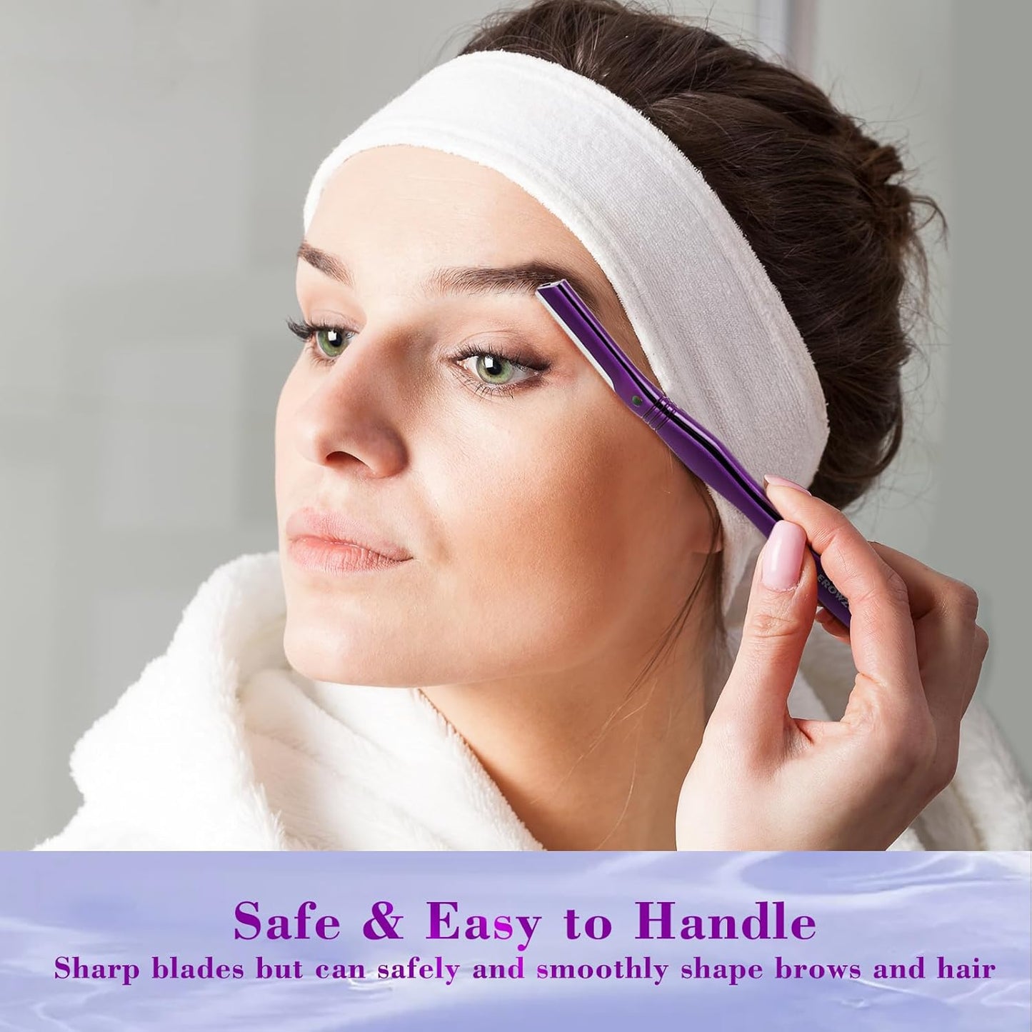 Eyebrow Razor for Women and Men, Face Razors for Women, Dermaplane Razor with Protective Silicone Cover, Reusable Metal Handle with 6 Refill Blades, Skin Care Tool - Purple