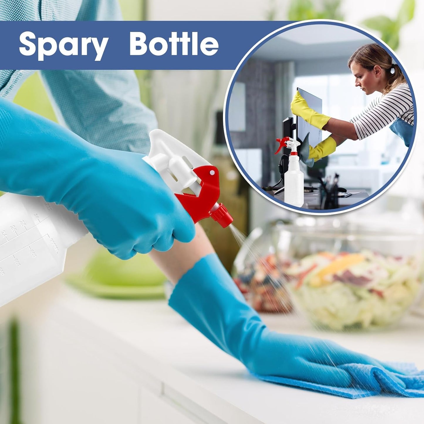 Zubebe 24 Pack 32 oz Plastic Spray Bottle Bulk Empty Leakproof Heavy Duty Spray Bottles for Cleaning Supplies Mist Bottles with Label and Adjustable Nozzle for Plant(Red, White,Clear Scale)