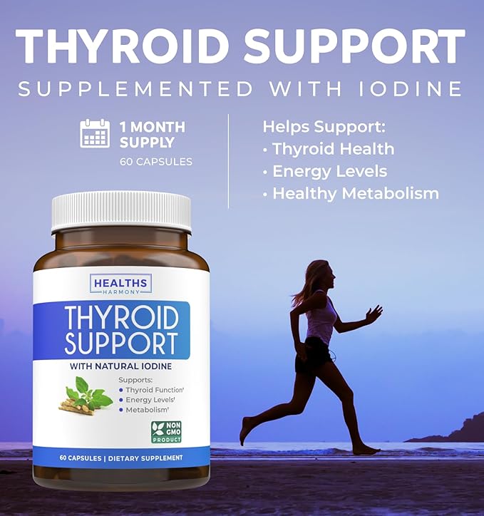 Thyroid Support with Iodine (Non-GMO) Improve B12 Complex 60 Capsules