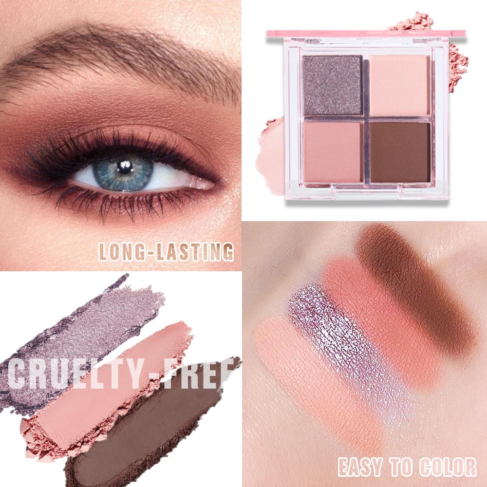 Eyeshadow Quads Blendable Glitter Matte Eyeshadow Palette,Purple Gold Nude Grapefruit Dark Brown Sparkly Four Eyeshadow Palette Makeup,Everyday Nature Long-Lasting Waterproof Women Girls Eyeshadow 2#