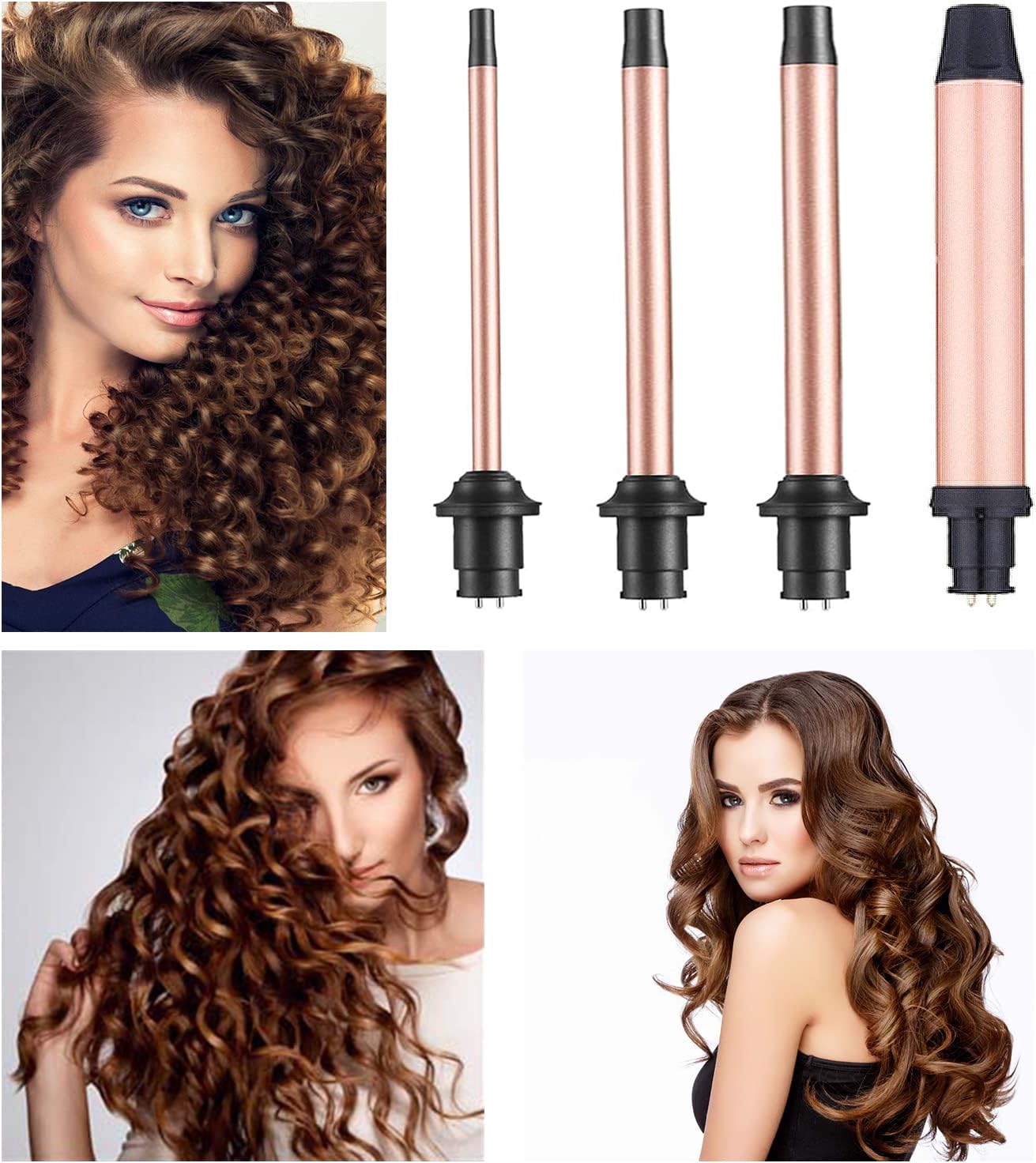 Curling Wand, 4 in 1 Hair Curling Iron Wand Set Include 4 Interchangeable Ceramic Barrels (0.35"-1.25") Hair Curling Wand Set for Quick Create Hairstyle in All Hair Type