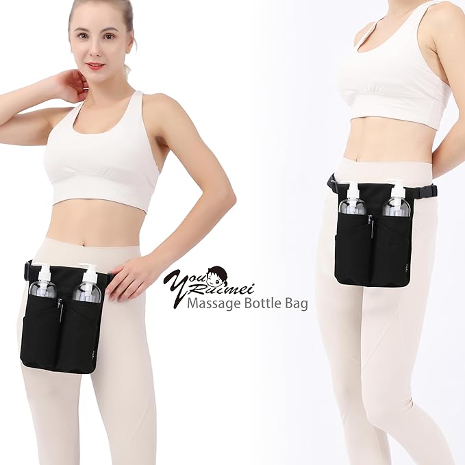 Professional Massage Therapist Holster with Adjustable Belt, Bottle Bag, Lotion & Oil Holster, Black