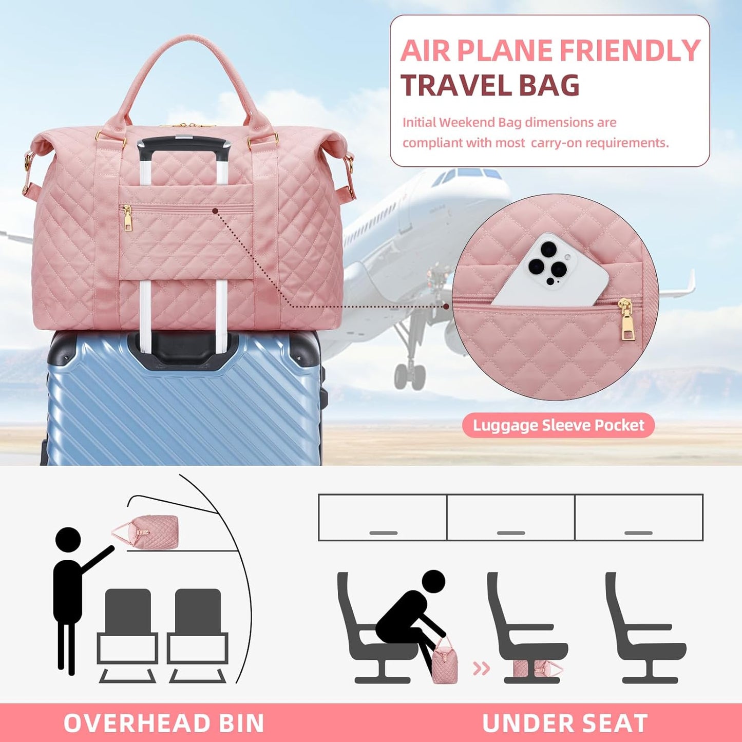 Gifts for Teen Girl, Initial Travel Duffle Bag, Personalized Women Weekender Overnight Bags, Gift for Daughter Kid Girl Wife Friend（Pink,P)