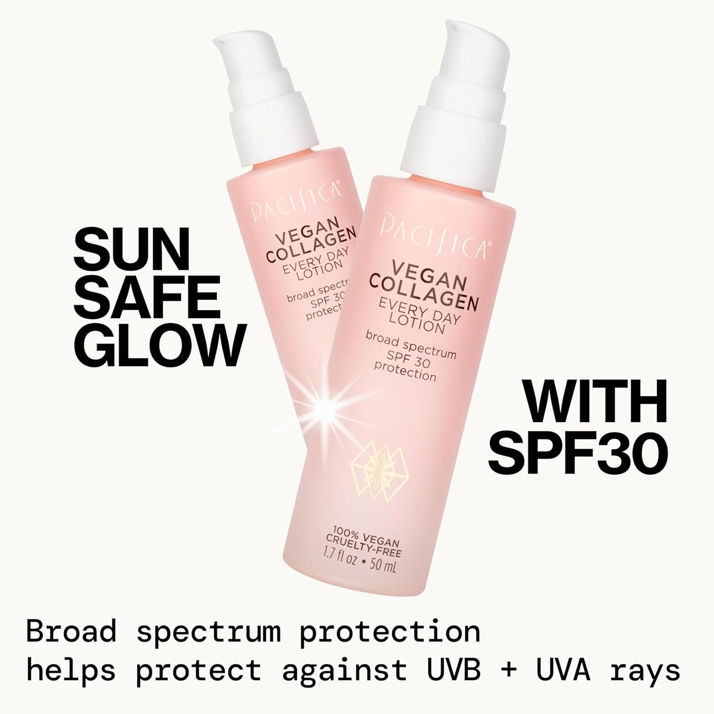 Pacifica Beauty Vegan Collagen SPF 30 Broad Spectrum Sunscreen Every Day Face Lotion, UVA/UVB Protection for All Skin Types, Lightweight, Moisturizing & Hydrating, Cruelty Free, White, 1.7 Fl Oz