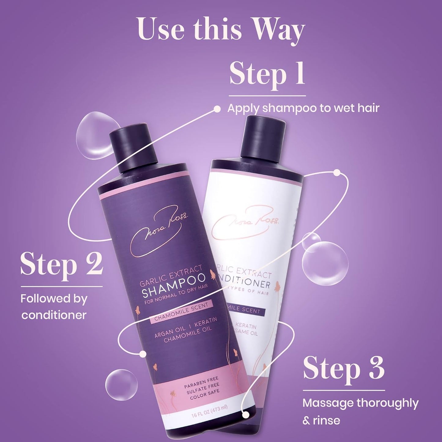 Nora Ross Garlic Extract Daily Shampoo and Conditioner Set with Chamomile Scent – Thickening Shampoo & Hydrating Conditioner Duo – Color Safe Formula for Women and Men with Normal to Dry Hair – 16oz