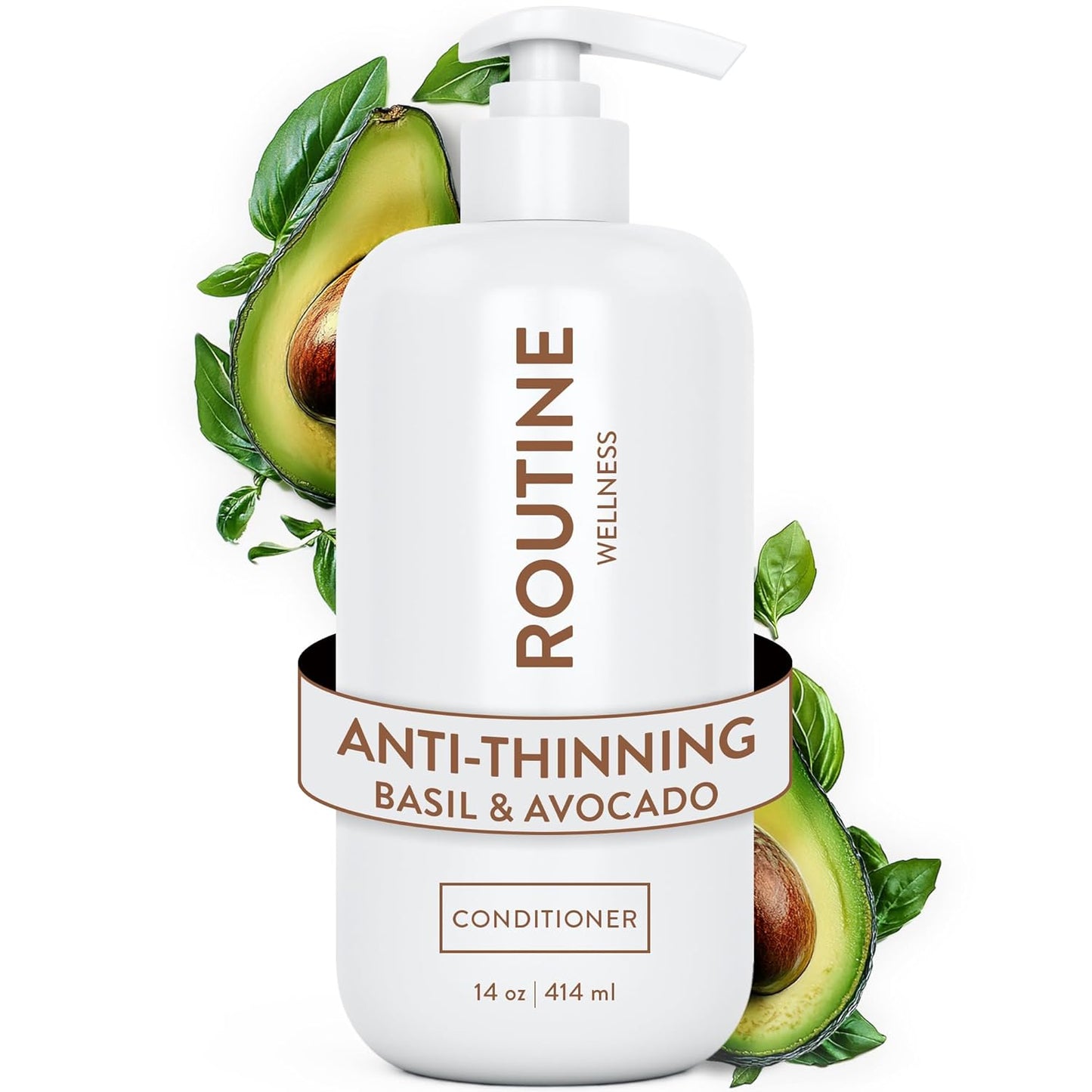 Routine Wellness Anti-Thinning Deep Conditioner for Thinning Hair - DHT Blocker for Hair Loss in Men & Women - Promotes Healthy Hair - Basil & Avocado 14oz