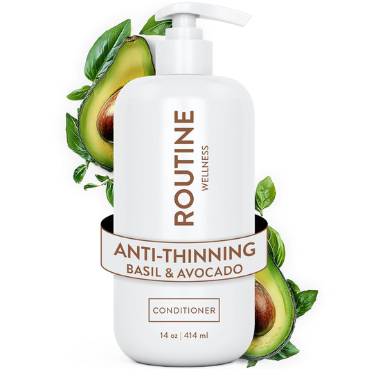 Routine Wellness Anti-Thinning Deep Conditioner for Thinning Hair - DHT Blocker for Hair Loss in Men & Women - Promotes Healthy Hair - Basil & Avocado 14oz