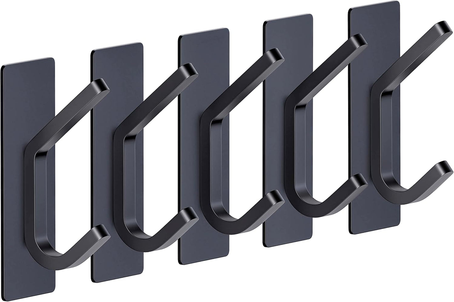 Matte Black Self Adhesive Towel Hooks for Bathroom Wall Door Mounted - SUS304 Stainless Steel Strong Strips Stick on 3M Wall Hooks for Hanging Coat, Hat, Bag, Key, Jacket – 5 Pack