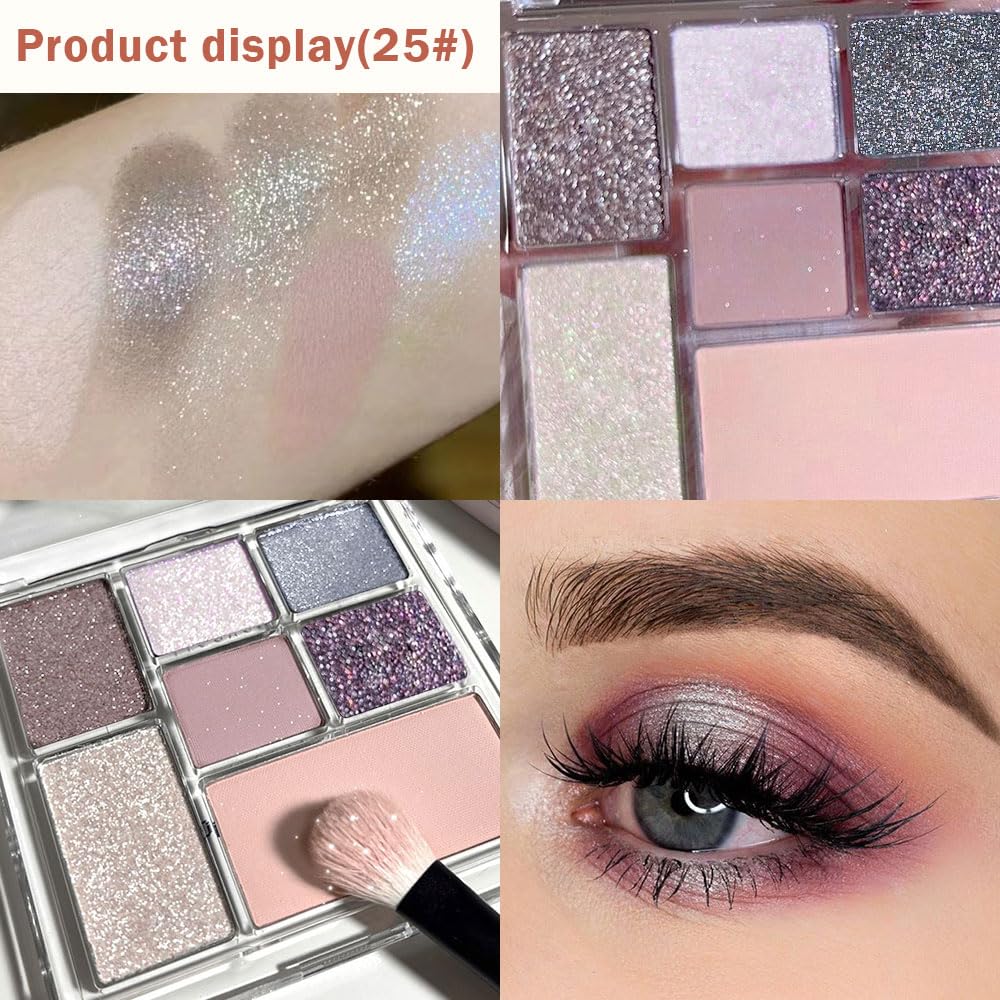 Seven Color Matte Shimmer Eyeshadow, 7 Gray Nude Champagne Gold & Purple Rose Gold Yellow Series Pressed Powder Eyeshadow, Daily Silky Makeup Eyeshadow Palette,Easy to Carry,Vegan & Cruelty-Free, 25#