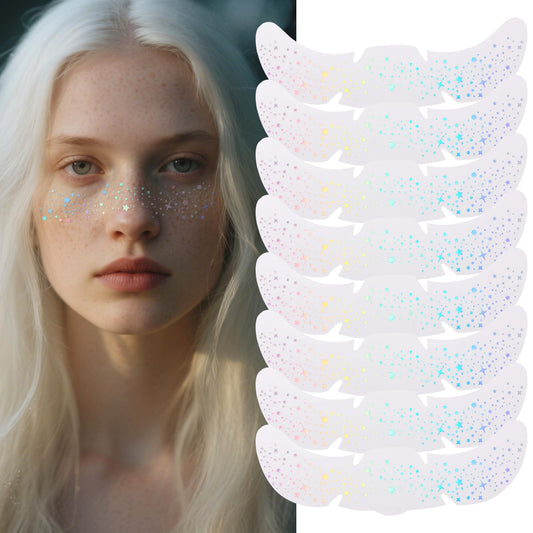 8 PCS Holographic Multicolor Glitter Freckles Face Tattoo, Makeup Patch, Faux Freckles Waterproof Temporary Tattoos Cute Glitter For Women and Kids Halloween Christmas (8PcsB Holographic Multicolor)