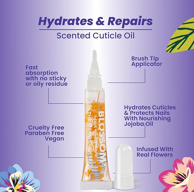 Blossom Cuticle Oil Pen for Nails, On the Mend Scented Travel Nail Oil for Growth and Strength, Infused with Real Flowers 0.34oz, Spring Bouquet