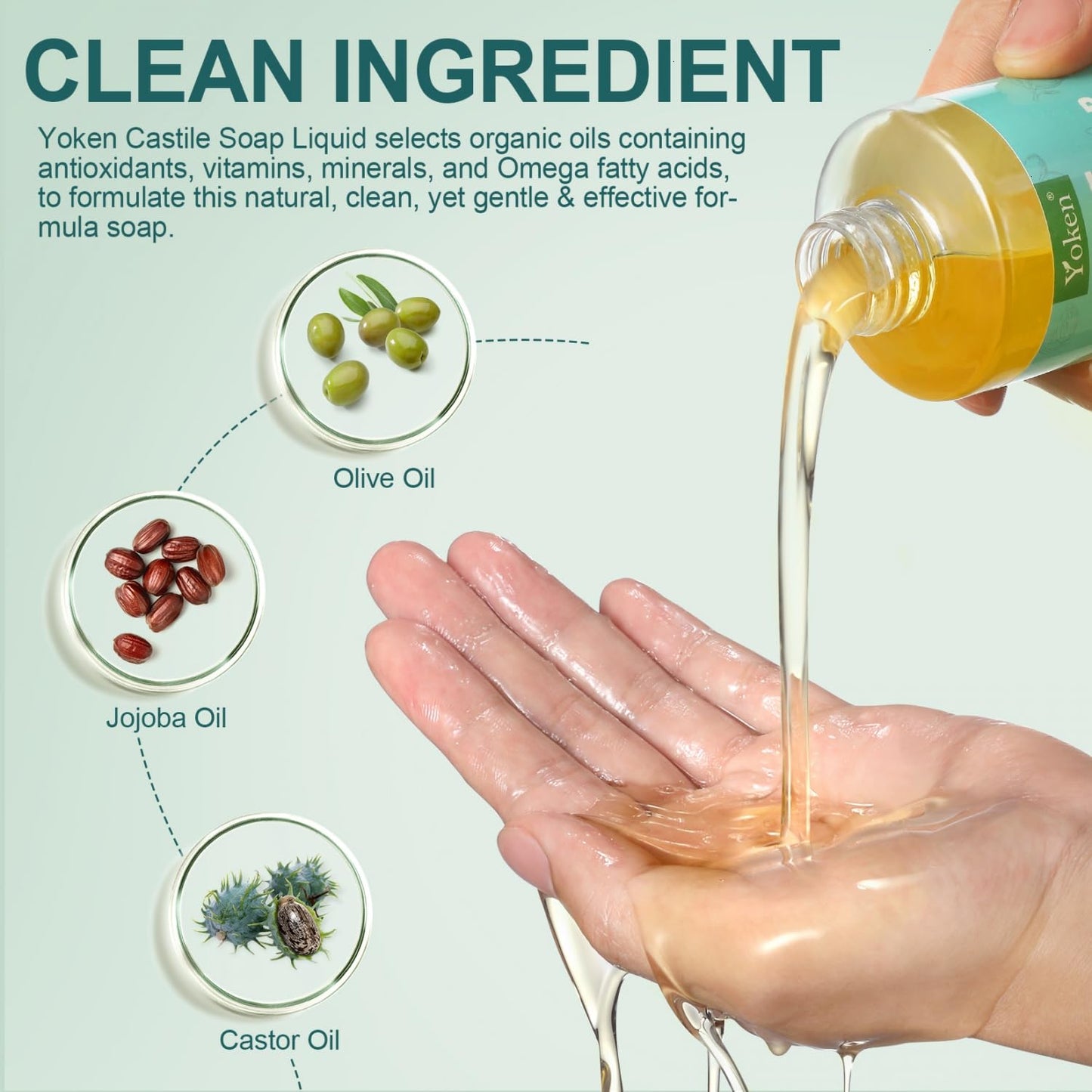 Pure Castile Liquid Soap Organic (EWG Verified, Unscented, 8 OZ), Made with Organic Oils, No Added Fragrance, Vegan, Castile Soap Liquid for Face, Laundry, Dishes, Sensitive Skin, Travel soaps