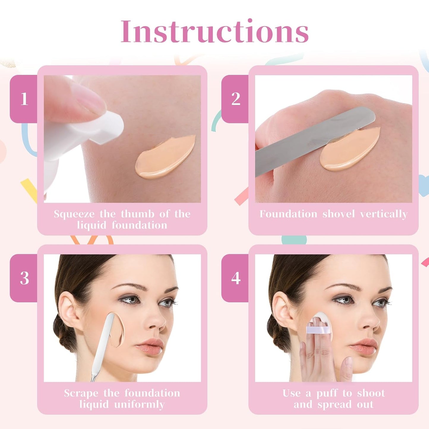 3 pcs Makeup Spatula Foundation Spatula, Stainless Steel Facial Beauty Spatula, Tiny Makeup Palette Mixer Face Cream Applicator Cosmetic Mixing Tool for Even Application Foundation Double Edged