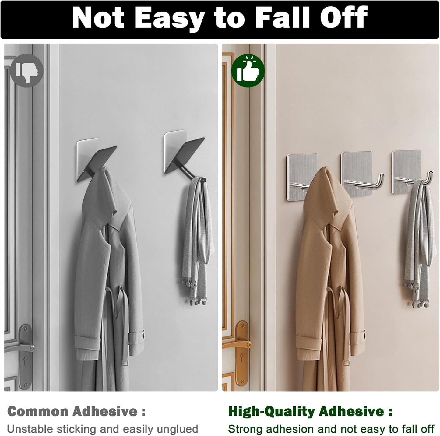 Livabber Adhesive Towel Hooks, 304 Stainless Steel Self Sticky Wall Hooks Waterproof Shower Hooks for Robe/Clothes, No Drilling Towel Hangers for Bathroom Kitchen Bedroom (Brushed Nickel, 6 Packs)