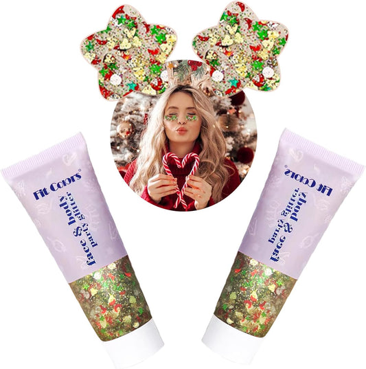 Face Body Glitter, Hair Glitter Sparkles Chunky Face Glitter Gel for Girls Makeup Singer Concerts Mermaid Festival Sequins Face Paint (Multicolor Mixing *2)