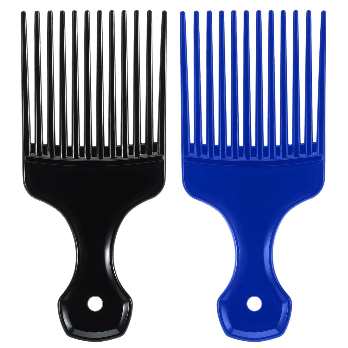 2 Pcs Hair Pick Comb Wide Tooth Lift for Hair Styling Detangling Plastic Afro Comb for Women Men (Black, Blue)